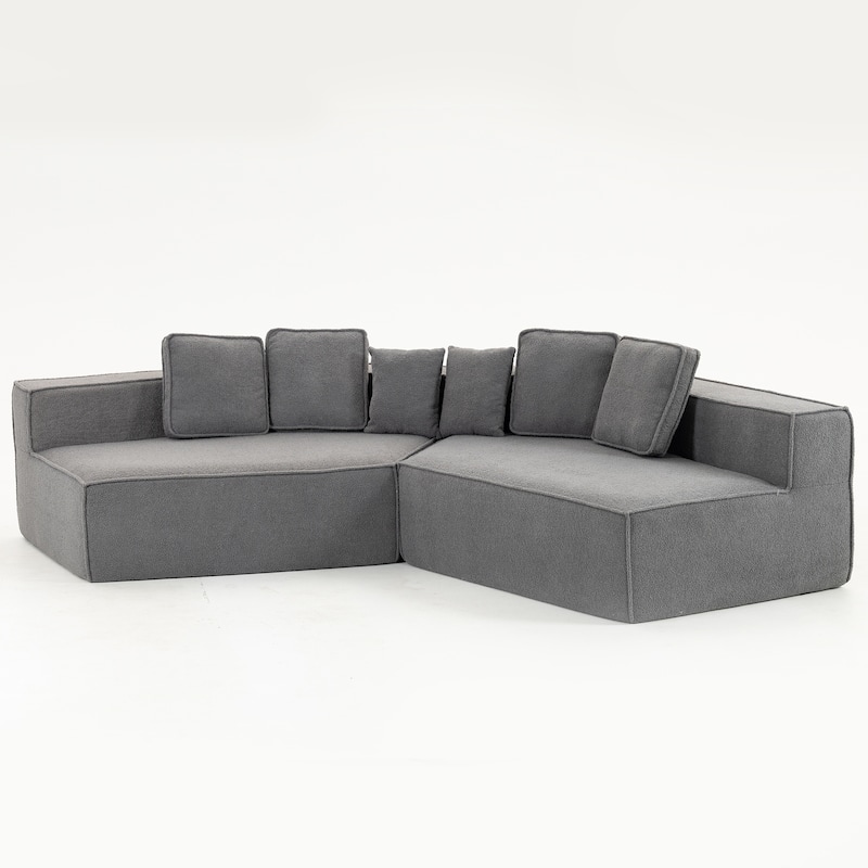132"Oversized Teddy Fabric Modular Sectional Sofa,Full-Foam Cushion Design with Ultra Soft Feel with Six Cushions