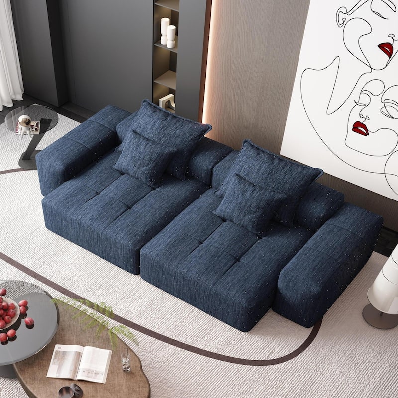Modern Oversized Modular Sectional Sofa with 2 chaise lounge and 2 armrest,Sparkling Chenille Fabric Soft Cushion Sofa