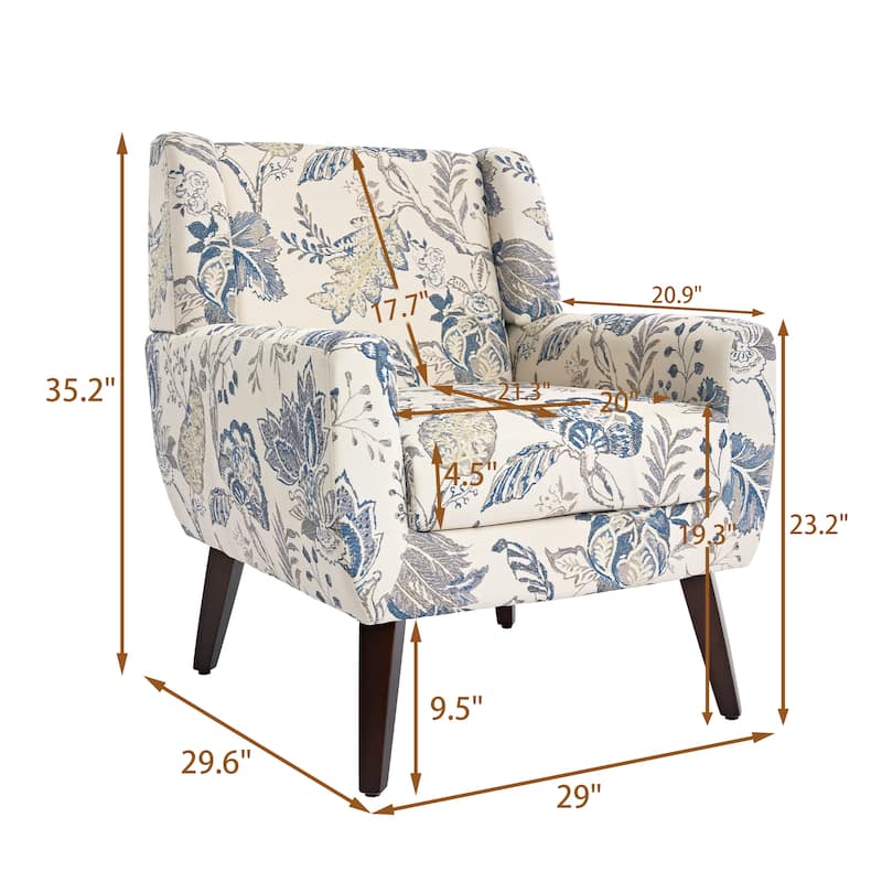 Set of 2 Modern Accent Chair Cotton Linen Upholstered Armchair for Living Room