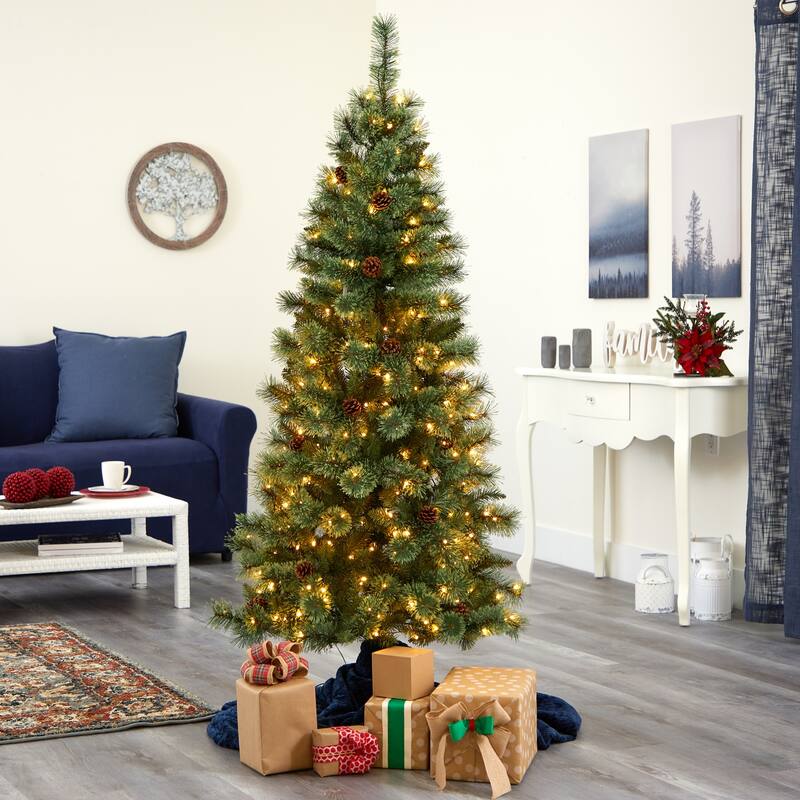 6Ft Artificial Christmas Tree with Lights - White Pine Holiday Decor, Realistic Tree for Home & Office - Green - 72