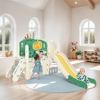 Kids Slide Playset Structure, Freestanding Castle Climbing Playhouse