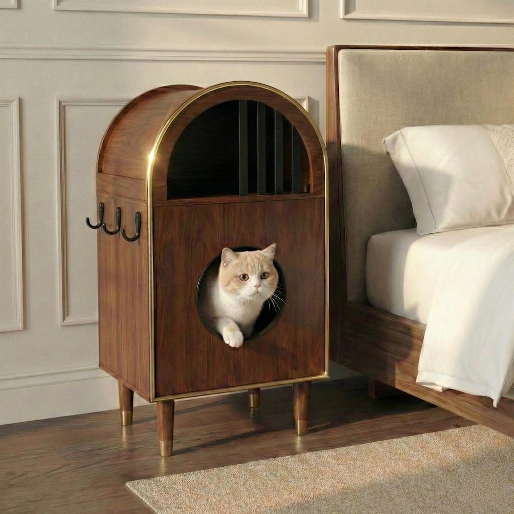 Anmytek 2 In 1 Cat Litter Box Enclosure Cat Condo Bed Two Level Cozy Cat Shelter Furniture for 2 Cats Luxury Kitty House