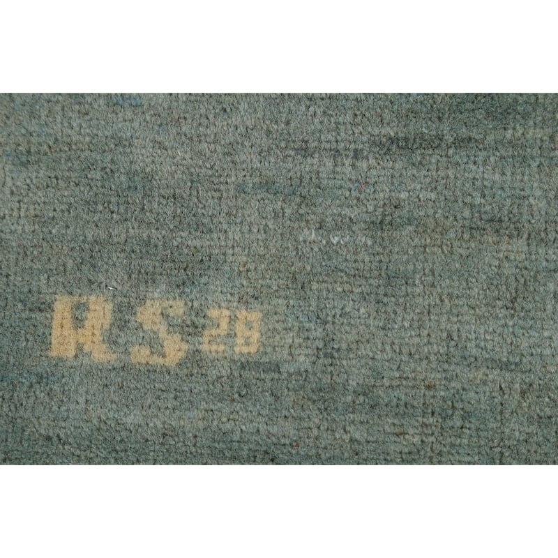 Green & Blue Gabbeh Modern Rug Handmade Wool Carpet - 2'7"x 4'1"