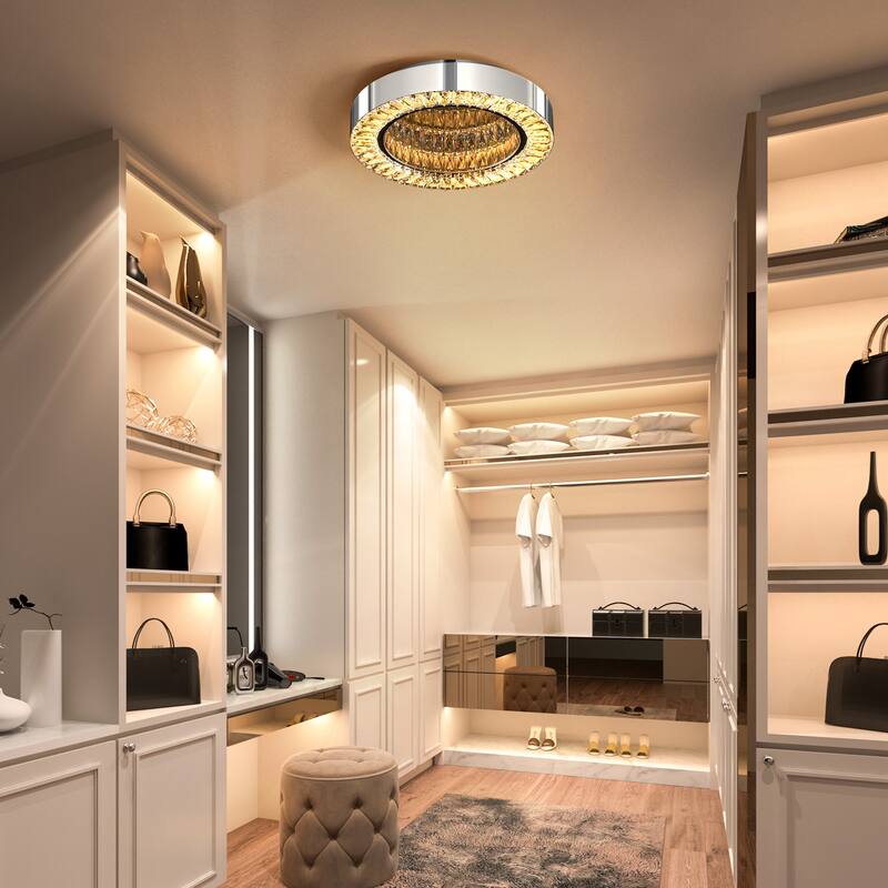 Modern Crystal Chandelier Flush Mount Light - Chrome