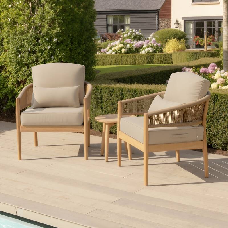 Outdoor Seat Cushion Set 24 x 24 Inch Patio Furniture Cushions Deep Seat & Back Cushion with Pillow for Chair Sofa - 2PC - Beige