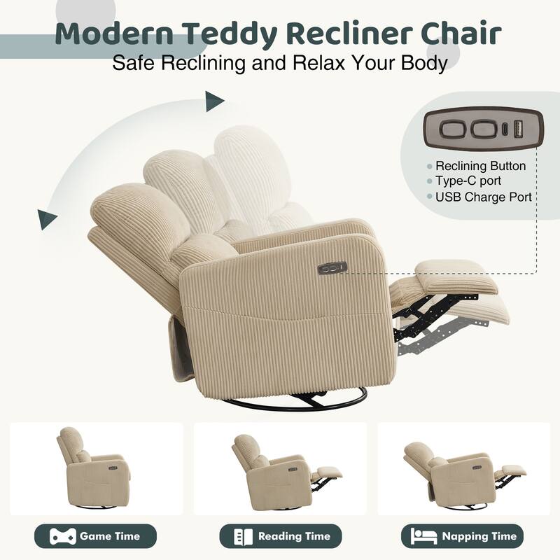 Swivel Power Recliner Chair Teddy Nursery Glider Rocking Recliner Set of 2