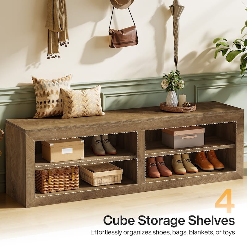 55" Wood Storage Bench for Entryway, Shoe & Bedroom