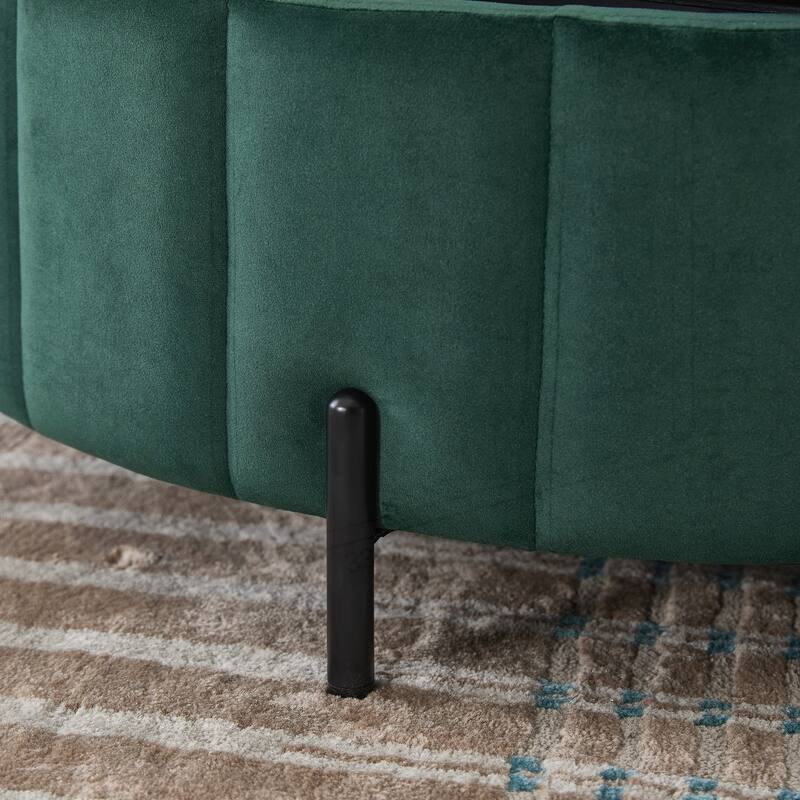 31.5"W Upholstered Round Ottoman With Reversible Lid