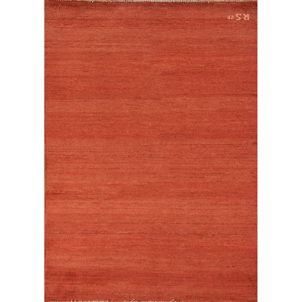 Stripe Orange Gabbeh Modern Rug Handmade Wool Carpet - 3'5" x 4'10"