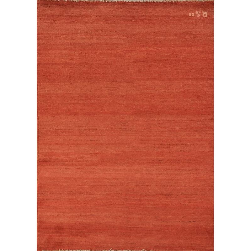 Stripe Orange Gabbeh Modern Rug Handmade Wool Carpet - 3'5" x 4'10"