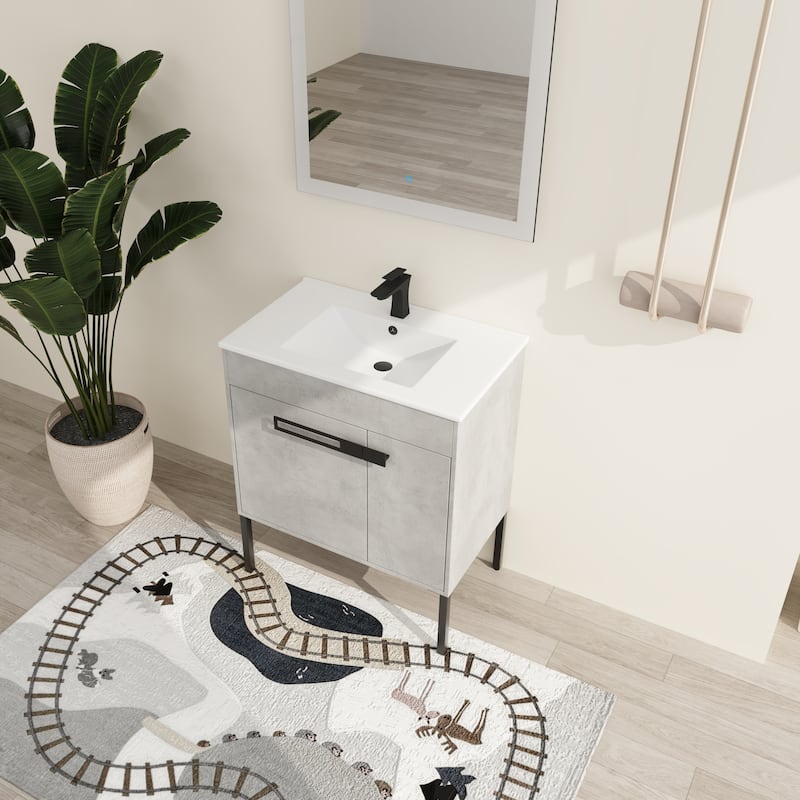 Malwee 24"/30"/36" FreeStanding Bathroom Vanity, Floor Stand Bathroom Vanity with Ceramic Top,Soft Close Door