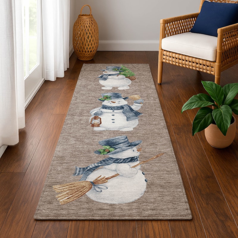Premium Washable Super Soft Winter Holiday Snowman Mayfield Rug - Taupe - 2'3" x 7'6"