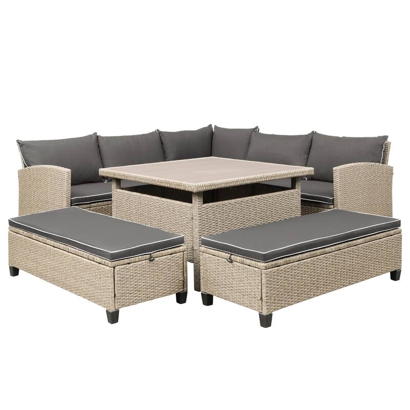 6Piece Patio Furniture Set Outdoor Wicker Rattan Sectional Sofa with