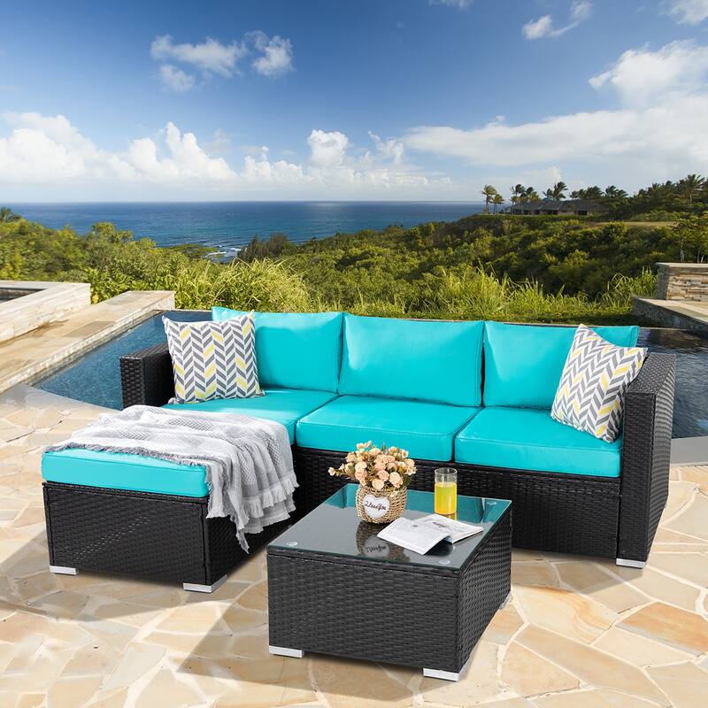 Futzca Outdoor Furniture Patio Sets,Low Back All-Weather Small Rattan Sectional Sofa