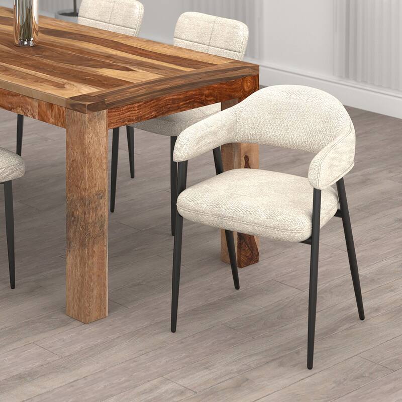 Contemporary Fabric and Metal Dining Chair, Set of 2 - Beige and Black