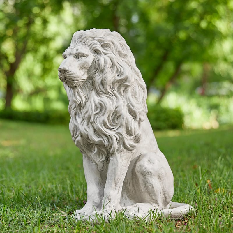 20.75"H MGO Black Guardian Sitting Lion Statue Porch Sign Outdoor Decoration Gifts by Glitzhome - White