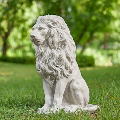 Glitzhome 20.75"H MGO White Guardian Sitting Lion Statue Porch Sculpture Indoor Outdoor