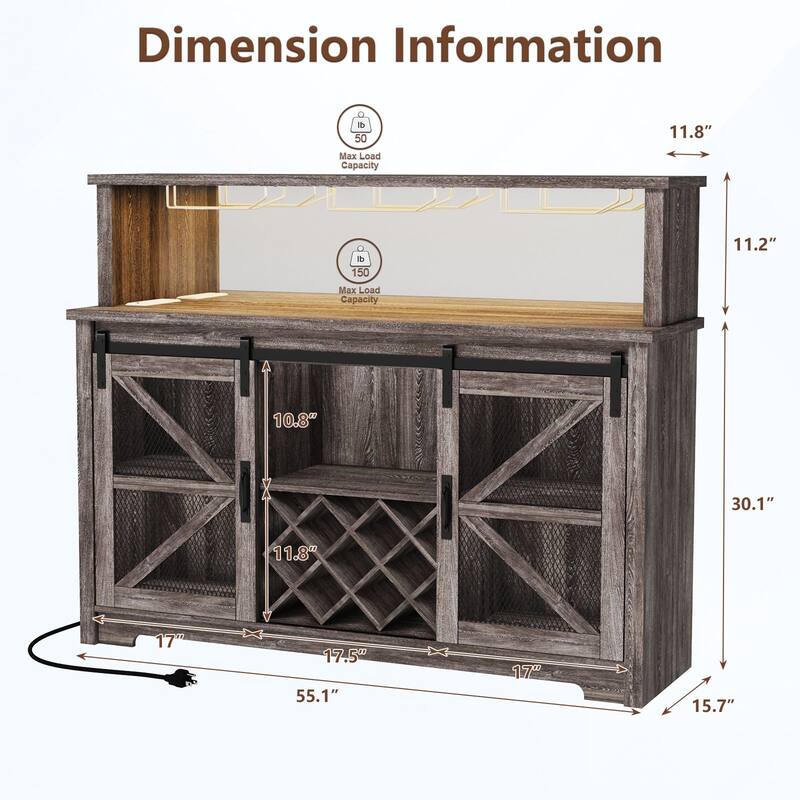 Gymojoy 16-Color LED Bar Cabinet with Wine Rack, White Kitchen Hutch for Coffee Bar & Dining Room, Farmhouse Storage Cabinet