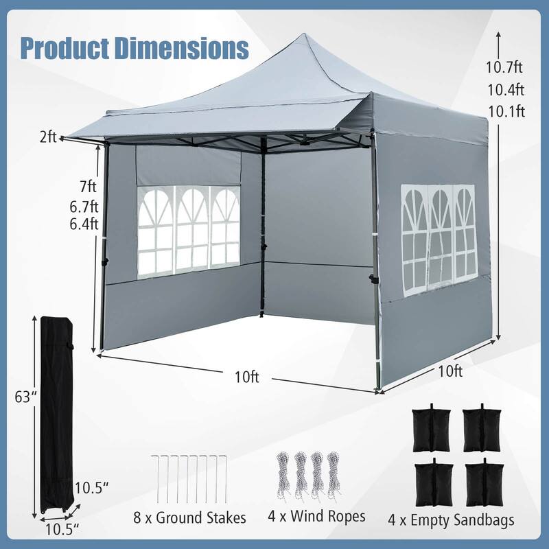 Costway 10 x 10 FT Pop up Canopy Tent with Sidewalls & Awning, Wheeled - See Details
