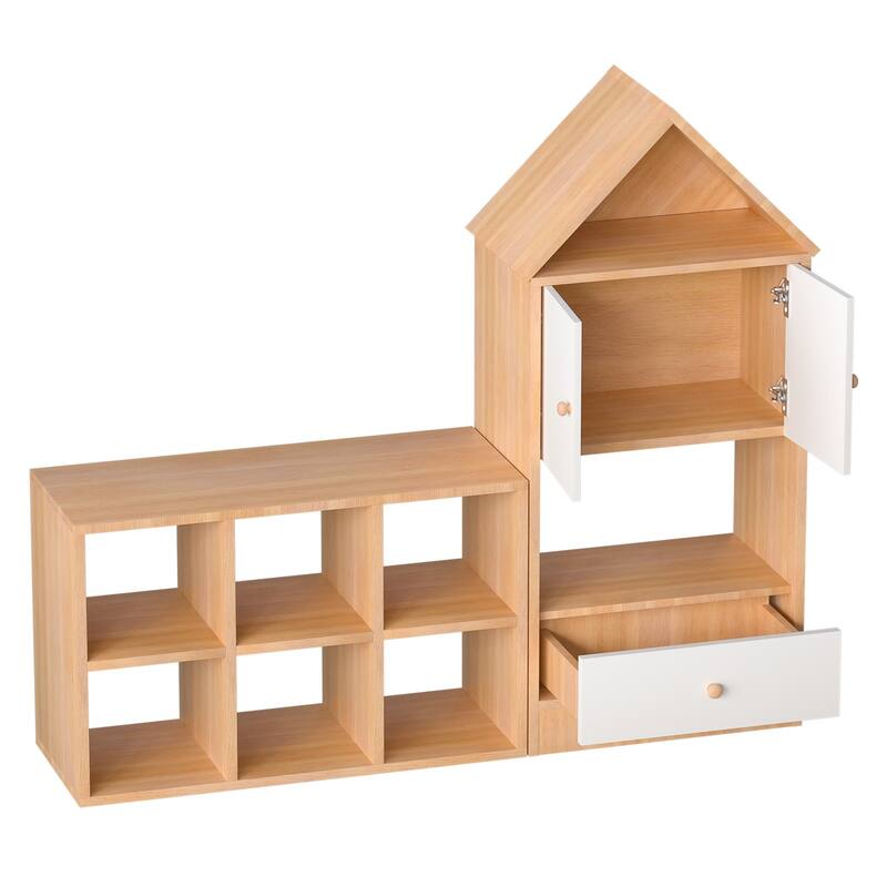 MVersatile Kids Bookshelf House Shape Toy Organizer for Bedroom Playroom