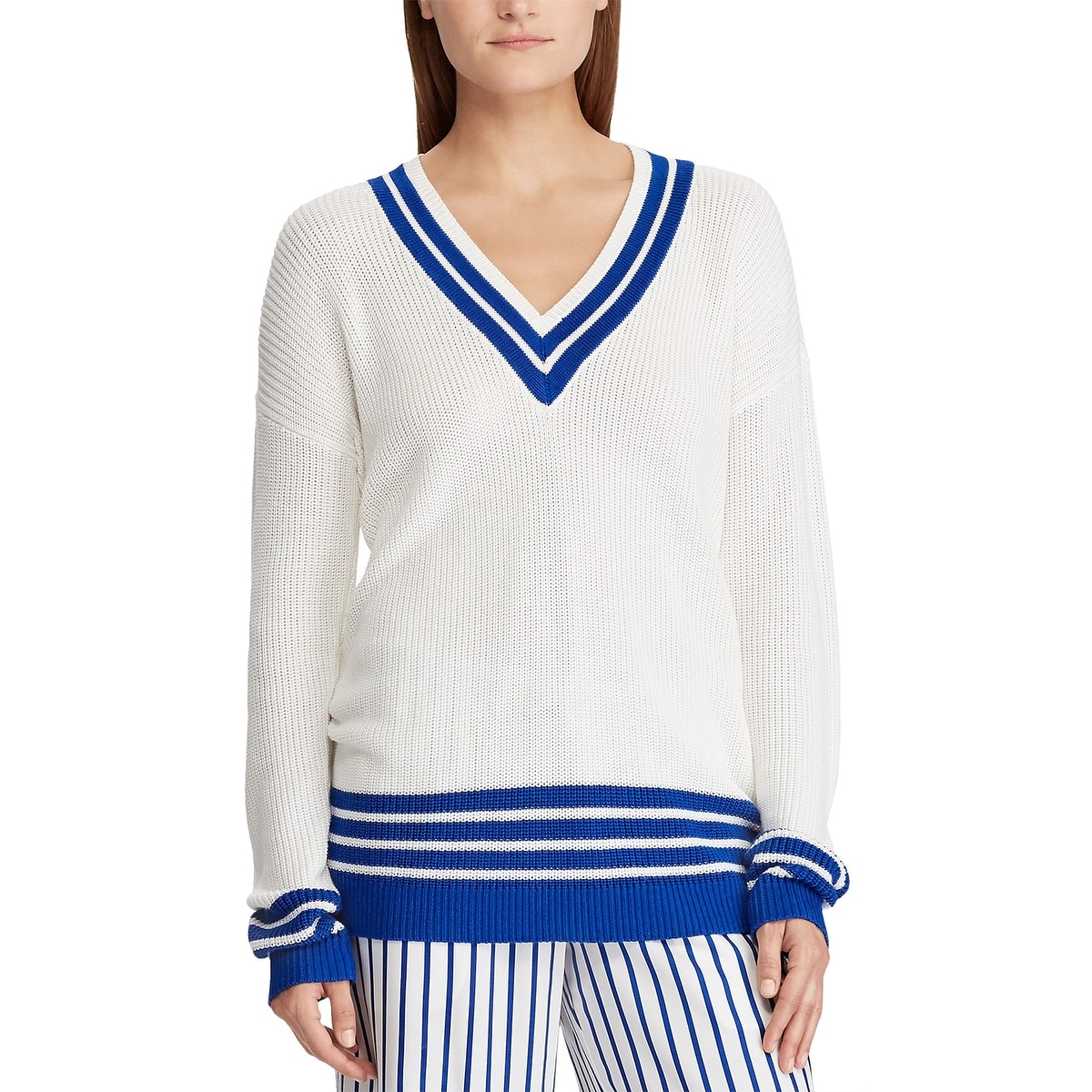 ralph lauren white v neck sweater