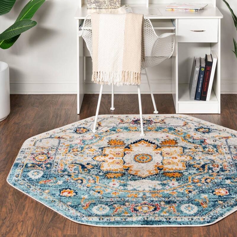 Transitional Anavine Collection Area Rug - 5'3"x5'3" Octagon - Teal