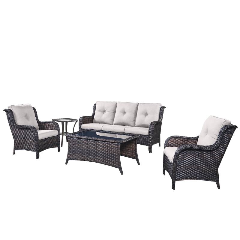 Outdoor Sofa Chair with Coffee Table and Ottoman