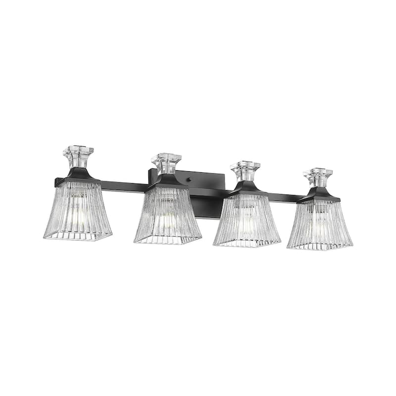 29" 4-Light Bathroom Vanity Light, Wall Sconces With Rippled Glass - Black