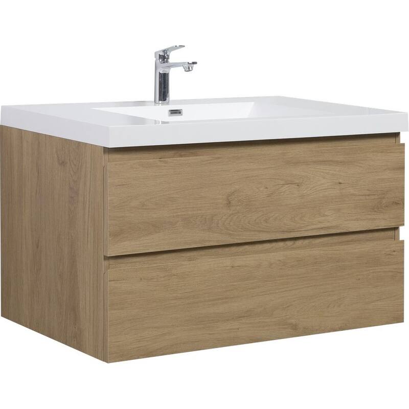 ABRUZZO 42" Floating Single Bathroom Vanity Wall-Mounted with Integrated Resin Top Basin 2 Soft Close Drawers Full Assembly