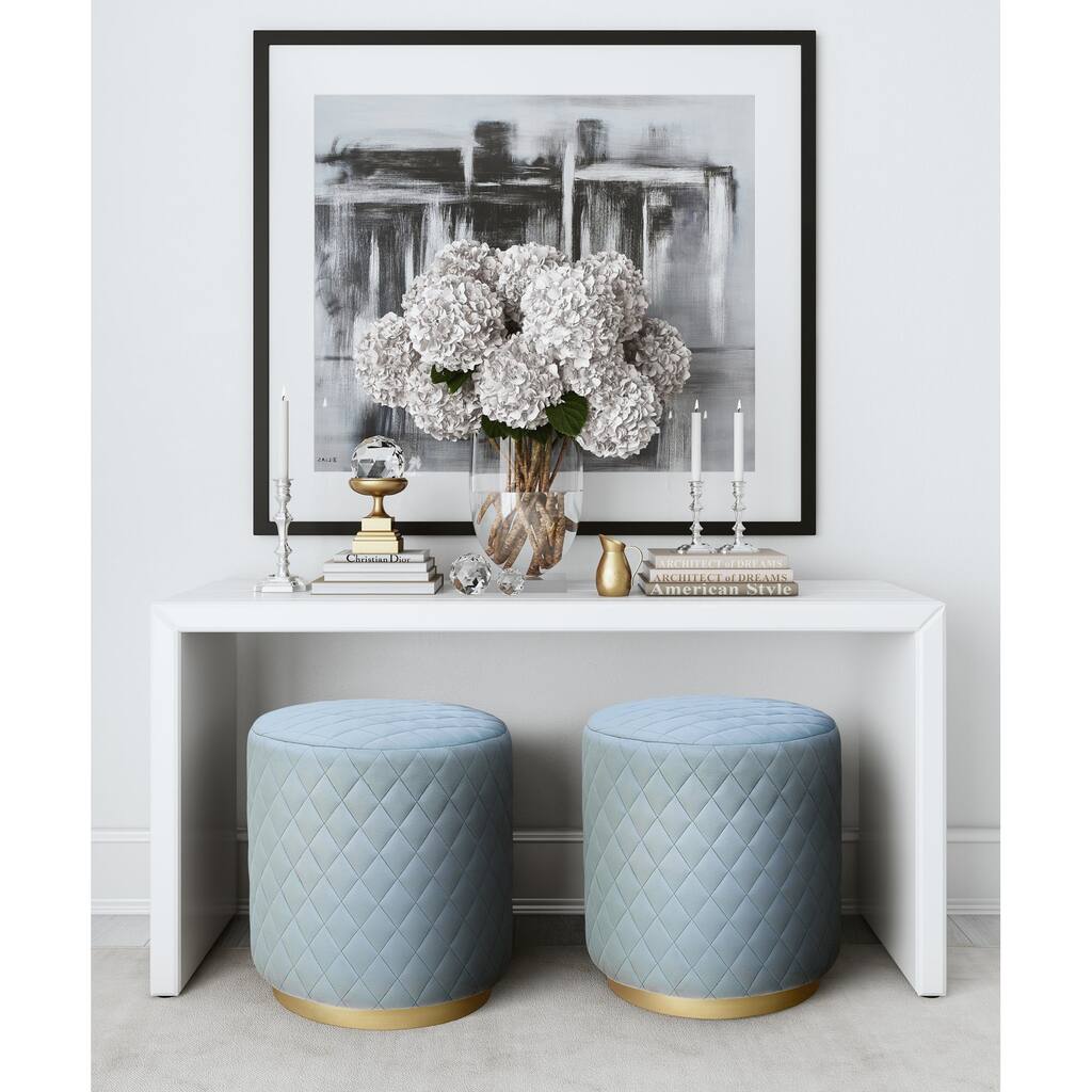 Abir Light Blue Velvet Ottoman