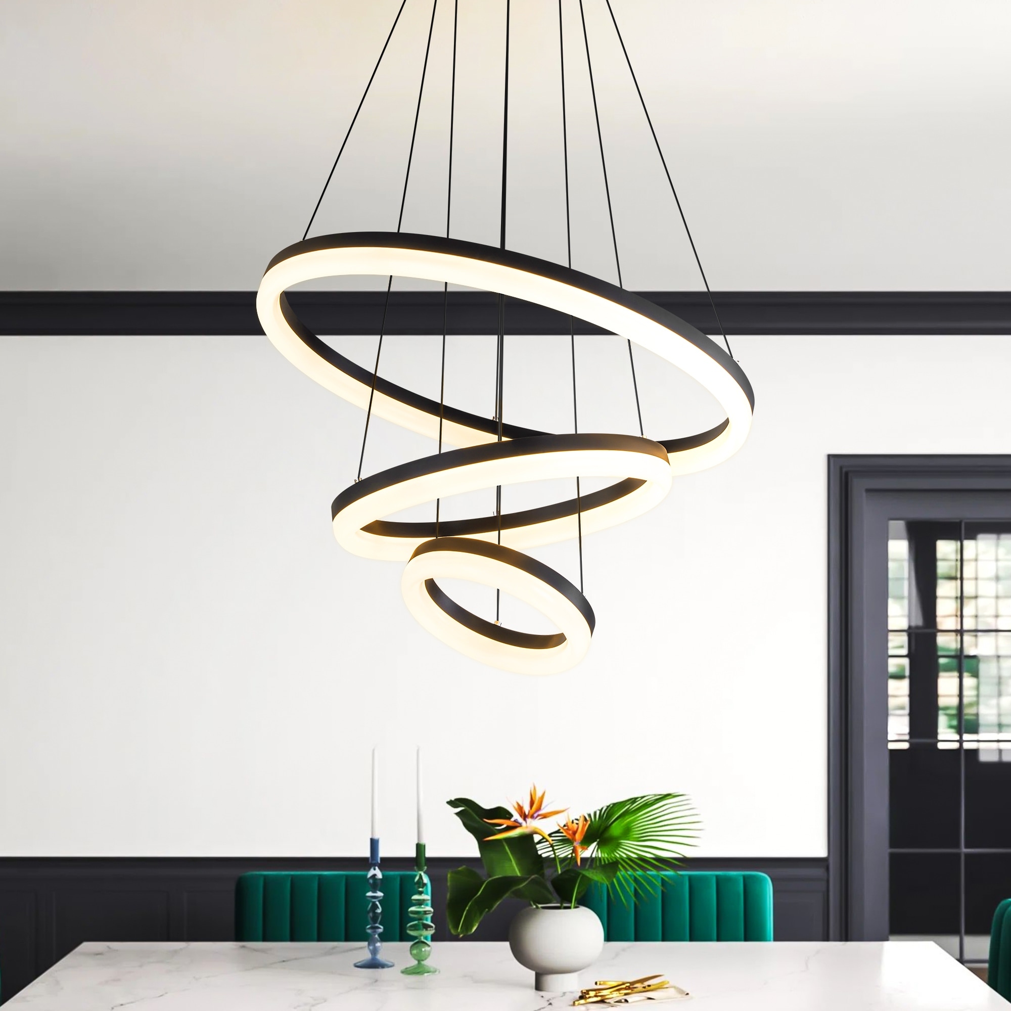 4-ring Geometric LED Modern Chandelier Pendant Light Hanging Lamp Island  Lights Hanging Ceiling Lights for Living Room – Dazuma