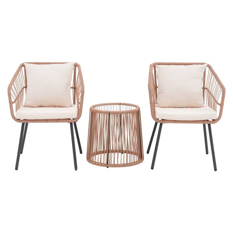 White 3-Piece Wicker Patio Set - White