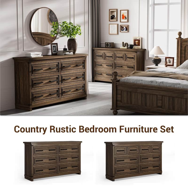 Farmhouse 6/8 Drawer Dresser for Bedroom, Rustic Wood Chest of Drawers