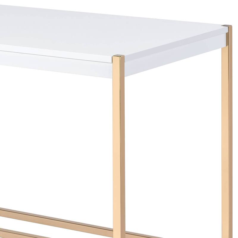 Midriaks White & Gold Finish Writing Desk W/USB