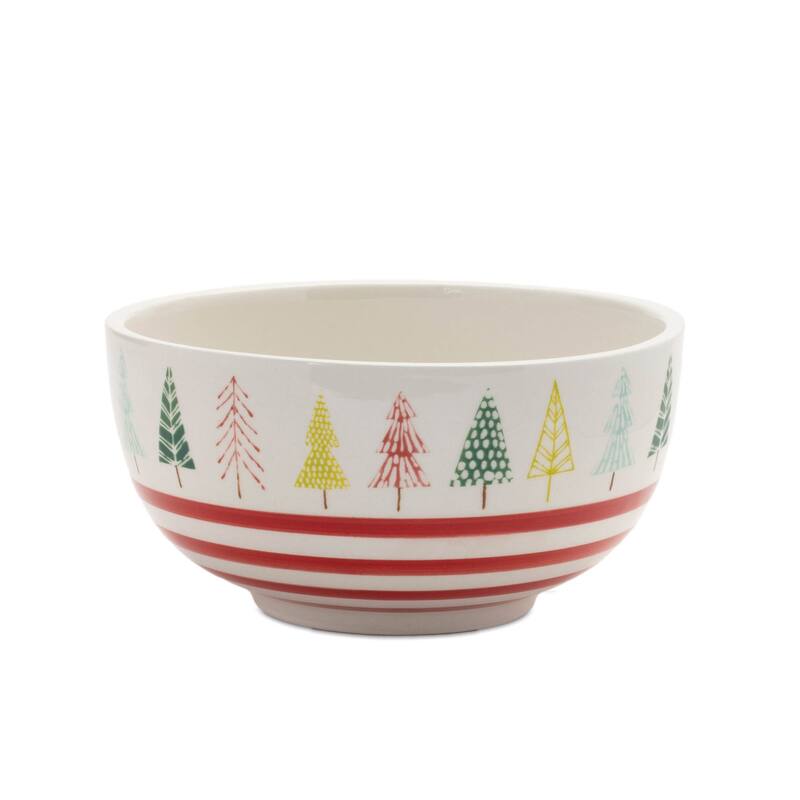 Set of 4 Christmas Snack Bowls with Holiday Pine Tree Design Ceramic Serving Bowls for Decor
