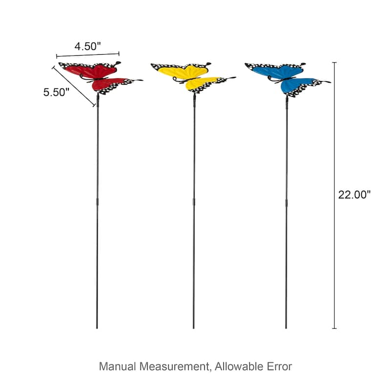 Glitzhome Set of 3 Metal Spring Garden Butterfly Birds Yard Stakes