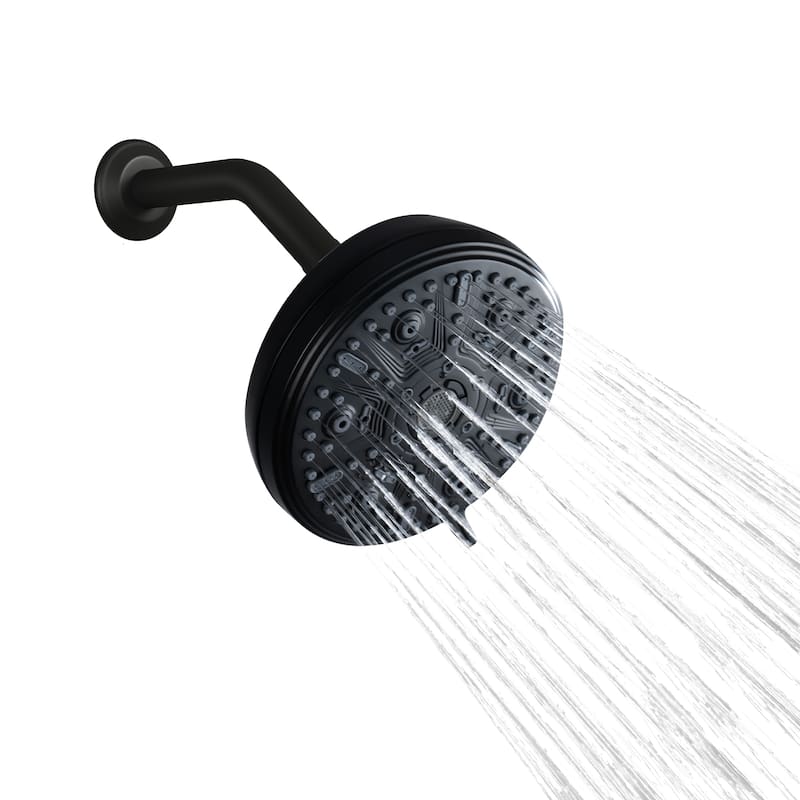 10-Spray Patterns 5 in. Wall Mount Rain Fixed Shower Head with Shower Arm and Flange - Matte Black - 5" x 5"