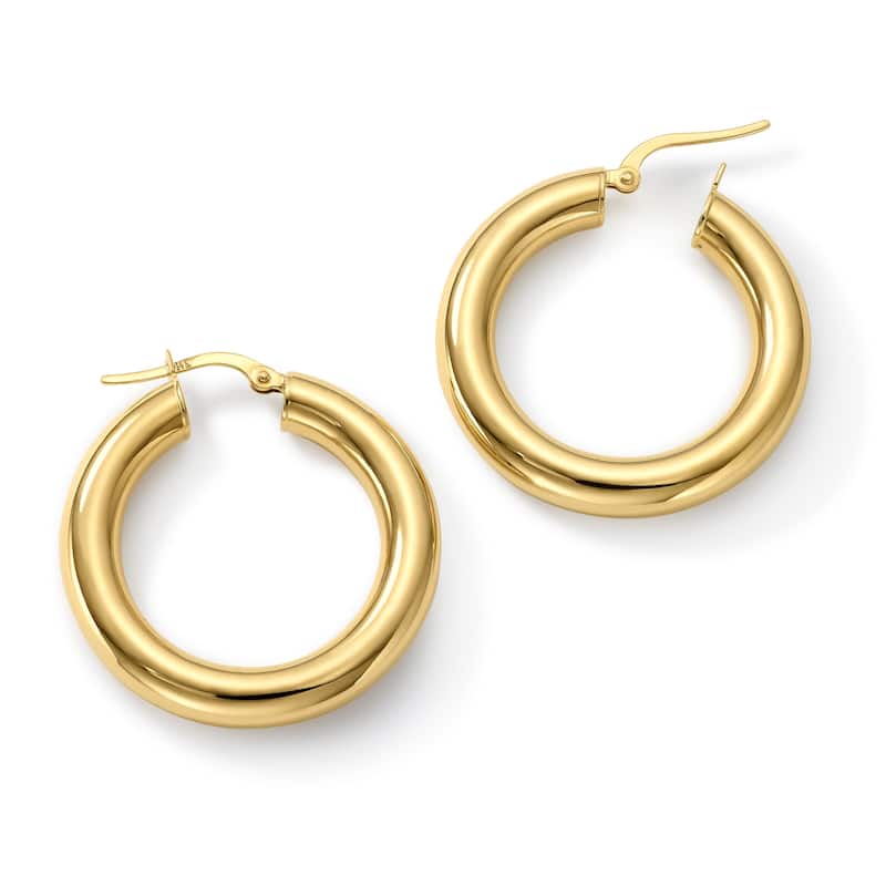 Clover 14k Yellow Gold High-Polish Round Hoop Earrings 5mm