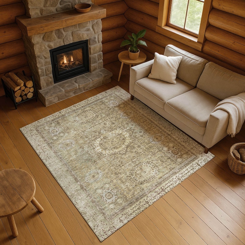 Premium Washable Super Soft Vintage Traditional Mayfield Rug - Brown - 9' x 12'
