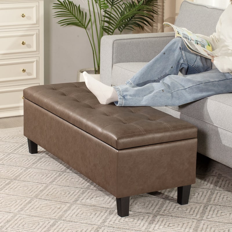 Adeco Faux Leather Storage Ottoman Bench for Living Room