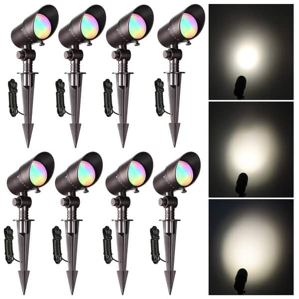 slide 2 of 8, 8W Low Voltage RGBCW LED Landscape Spotlight, 15°-60° Adjustable Beam Angle, Oil Rubbed Bronze - 8 Pack 8 Pack