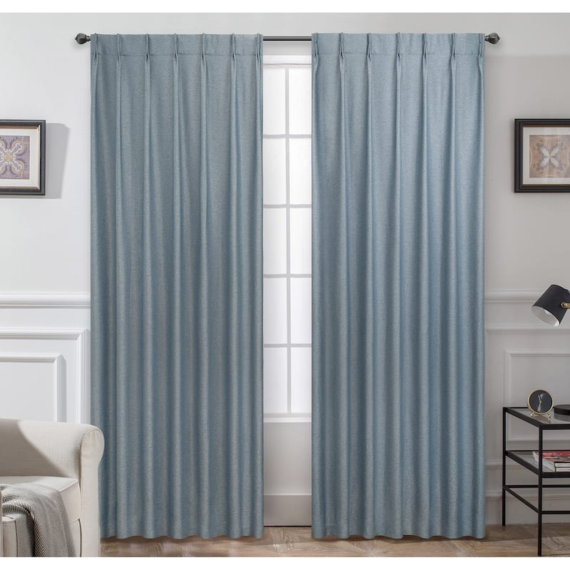 DriftAway Pinch Pleat Faux Linen Textured Blackout Curtains - 52" Width X 96" Length - Dusty Blue