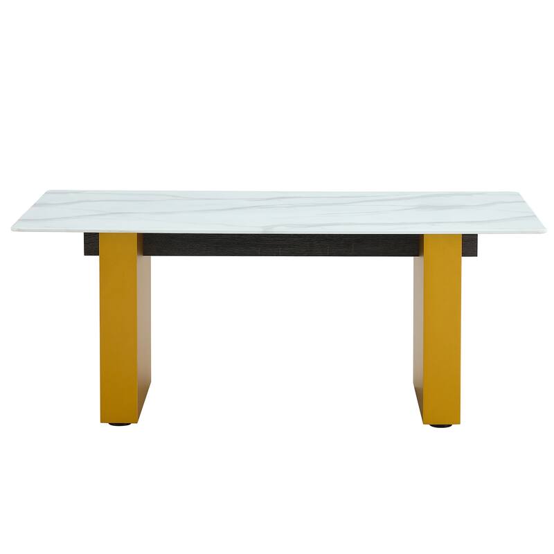 43.3" Modern Rectangular Coffee Table with MDF Decorative Columns and Thick Base Support