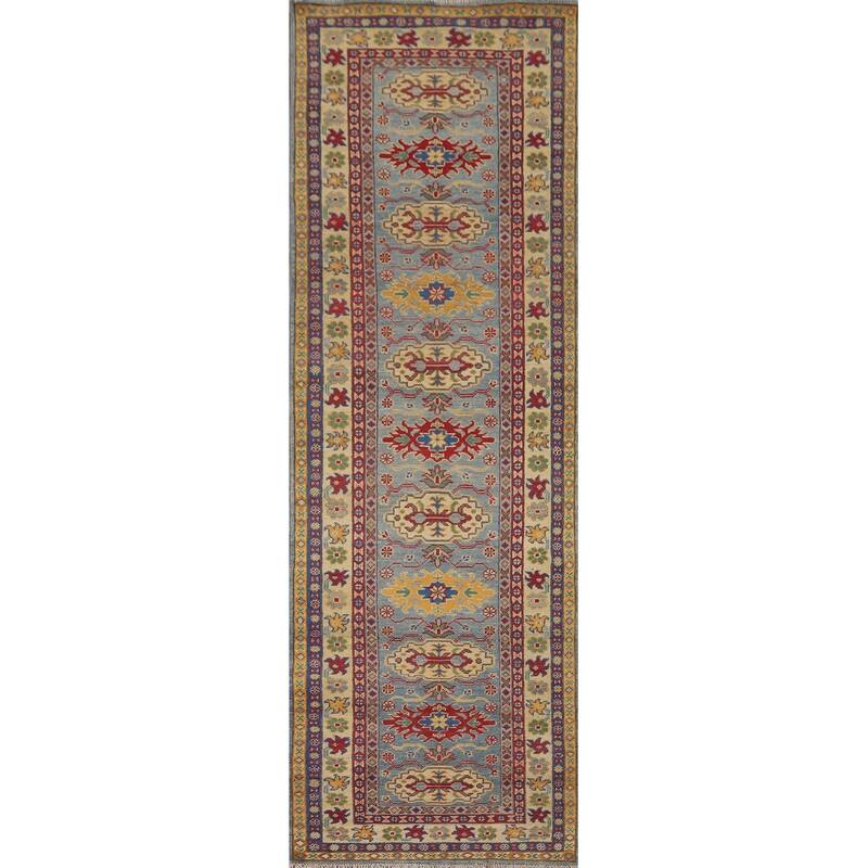 Kazak Runner Rug Light Blue Handmade Wool Carpet - 2'7" x 9'3"