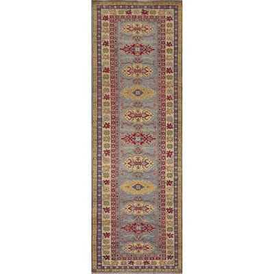 Kazak Runner Rug Light Blue Handmade Wool Carpet - 2'7" x 9'3"
