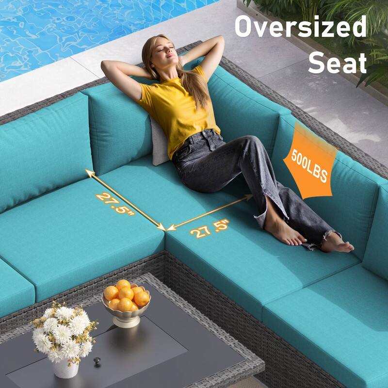 FINCATI Outdoor 7-piece High-back Wicker Patio Sectional Set with 43'' Fire Pit Table, 500 lbs Luxury Oversized Conversation Set