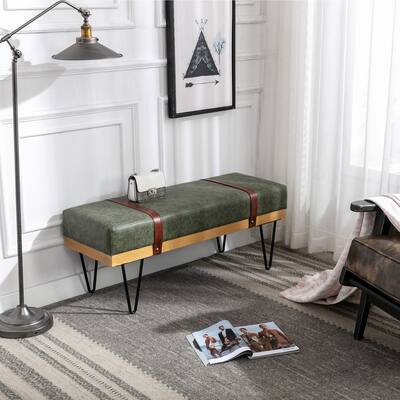 Faux Leather Bed Bench with Powder Coating Metal Legs