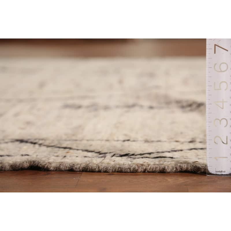 Geometric Grey Moroccan Oriental Area Rug Hand-Knotted Wool Carpet - 6'11" x 9'7"