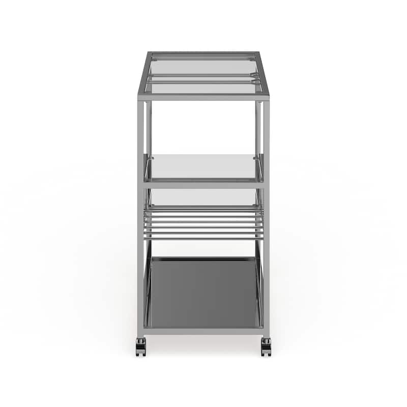 Baza Contemporary Chrome Metal Serving Cart with Stemware Rack by Furniture of America