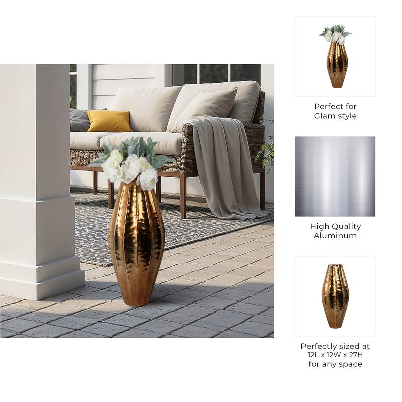 Metal Flower Vase with Hammered Finish Modern Glam Design - 27" Gold